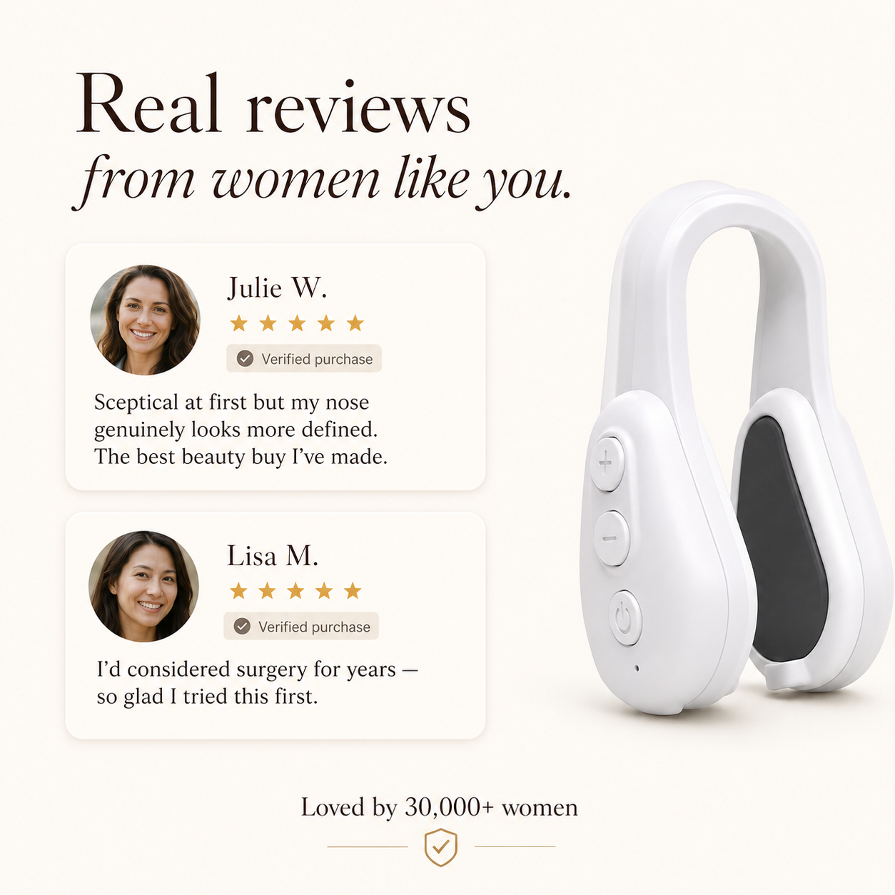 VELIXA nose sculpting device 5-star customer reviews — loved by 30,000+ customers, verified purchases showing real results