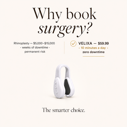 VELIXA nose sculpting device vs rhinoplasty — $59.99 with zero downtime versus $5,000-$15,000 surgery, the non-invasive alternative for a more defined-looking nose
